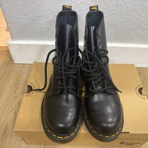 Dr. Martens Black Boots with Yellow Stitching